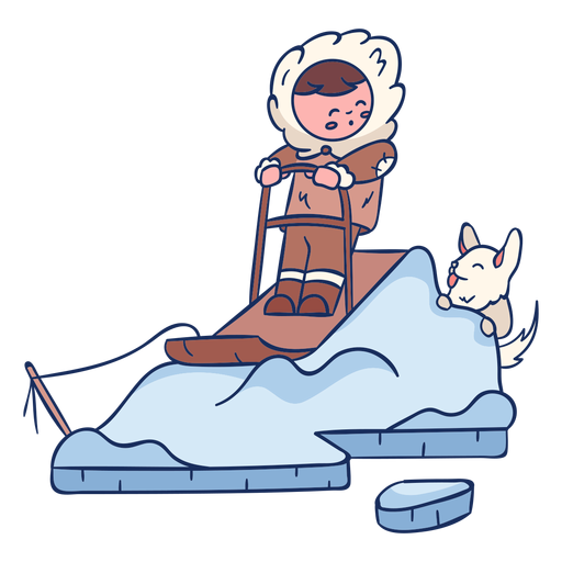 Eskimo kid with dog character PNG Design