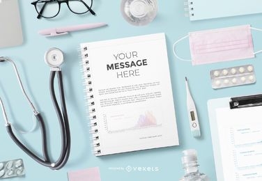 Health notebook mockup composition