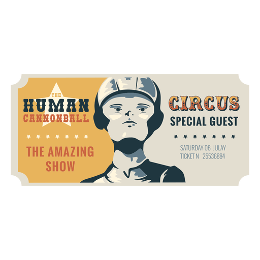 Human cannonball circus ticket PNG Design