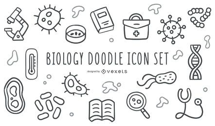 Biology doodle icon set