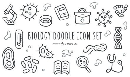 Conjunto de iconos de doodle de biología Conjunto de iconos de doodle de biología