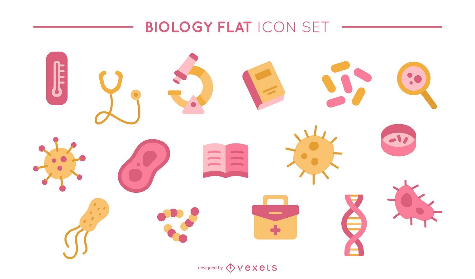 Biology flat icon set