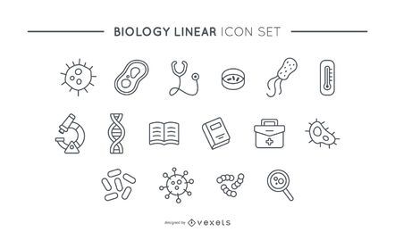 Conjunto de iconos lineal de biología