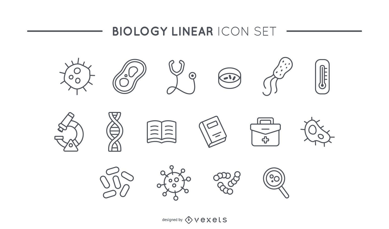 Conjunto de iconos lineal de biología