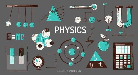 Conjunto de ilustração de elementos de física
