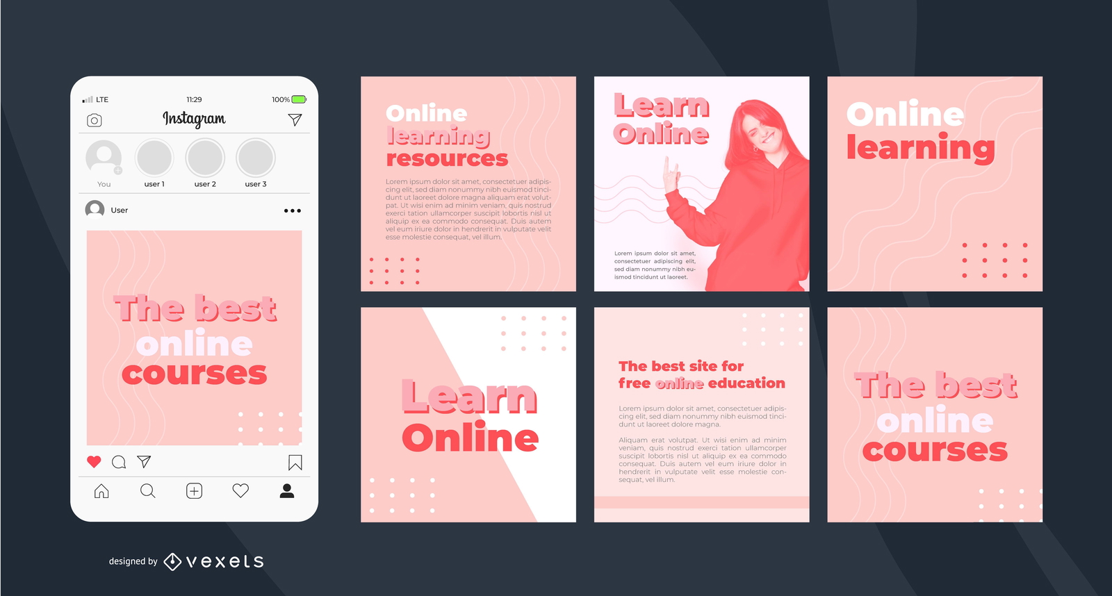 Simple Online Learning Instagram Post Template Vector Download 