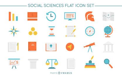 Flacher Icon-Satz der Sozialwissenschaften