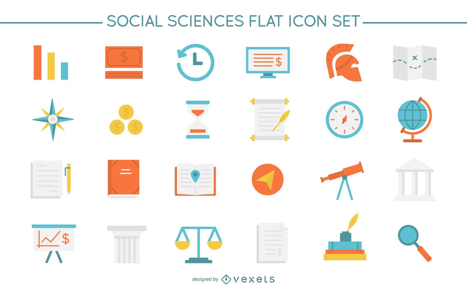 Conjunto de iconos planos de ciencias sociales