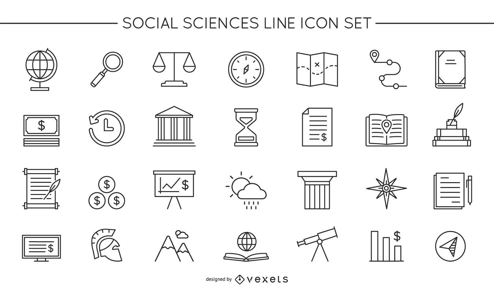 Social sciences line icon set