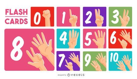 Hands numbers flashcard set