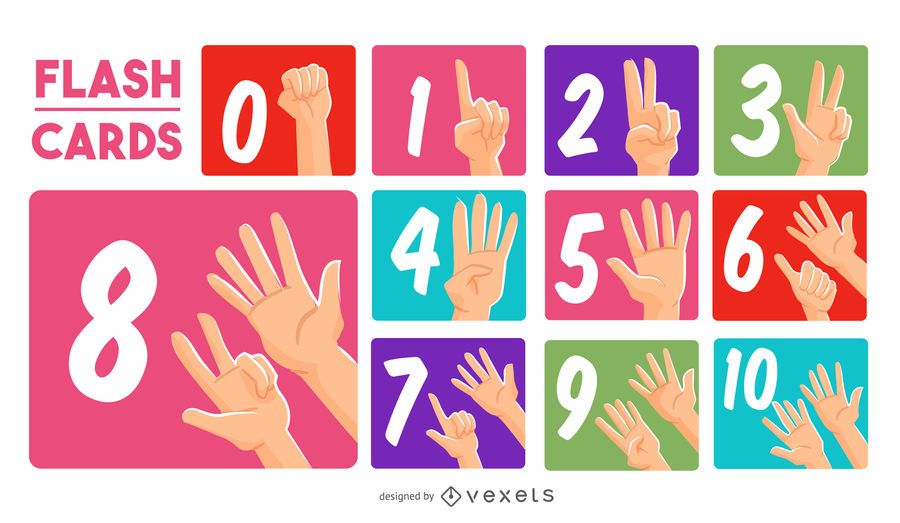 Hands numbers flashcard set Hands numbers flashcard set
