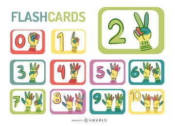 Cartoon hands numbers flashcard set Cartoon hands numbers flashcard set