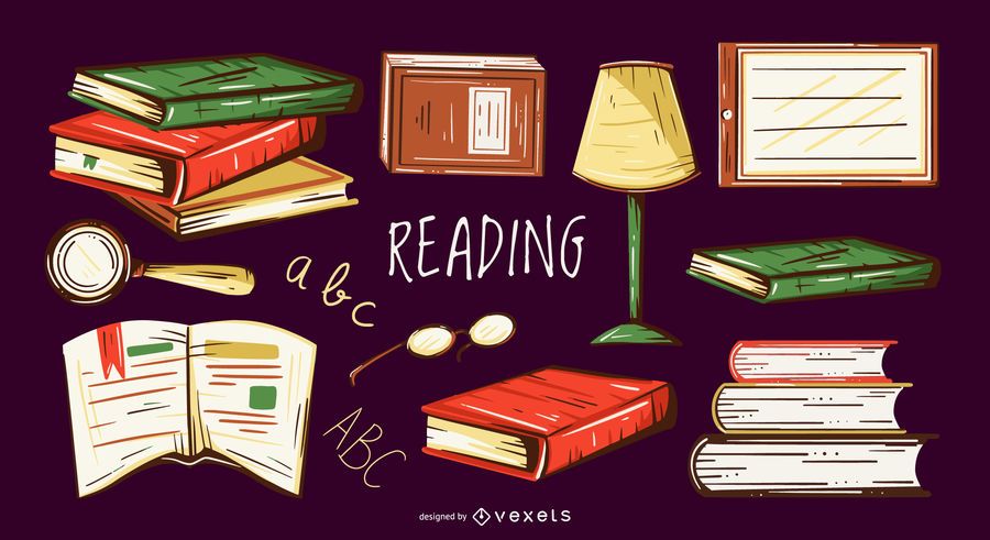 Reading elements illustration set Reading elements illustration set