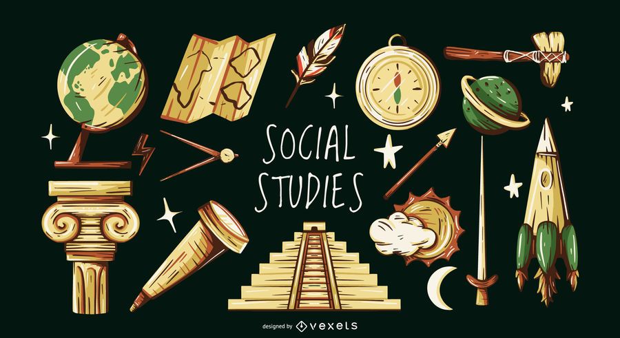 Conjunto de ilustração de elementos de estudos sociais Conjunto de ilustração de elementos de estudos sociais