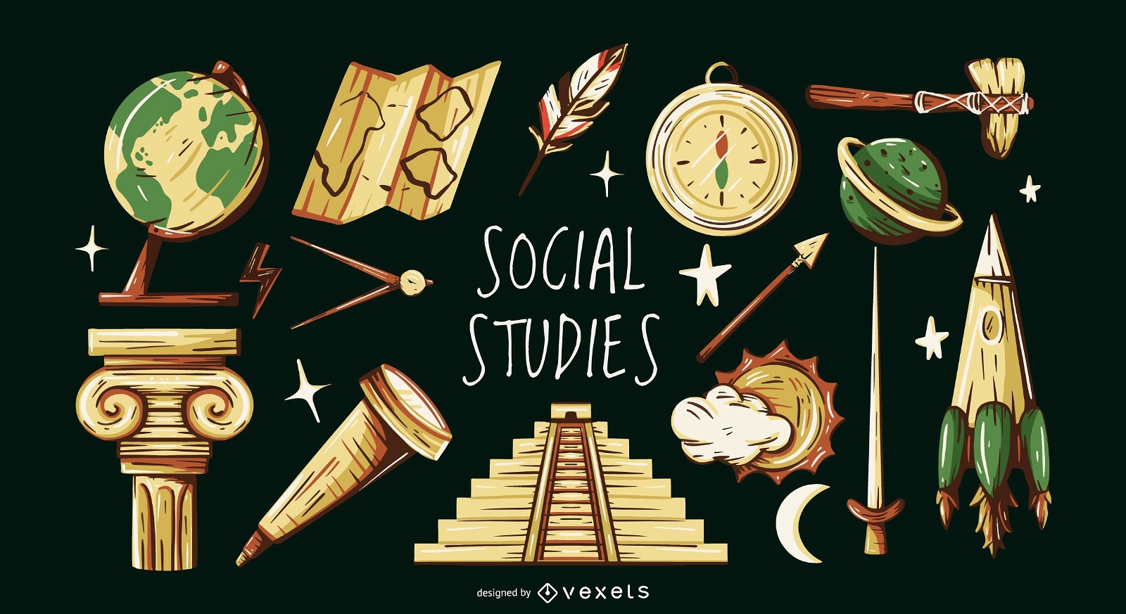 Conjunto de ilustração de elementos de estudos sociais