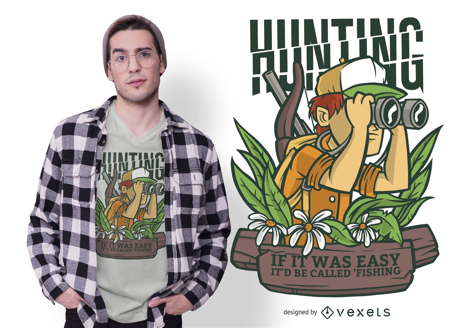 Design de camiseta de desenho animado de caça