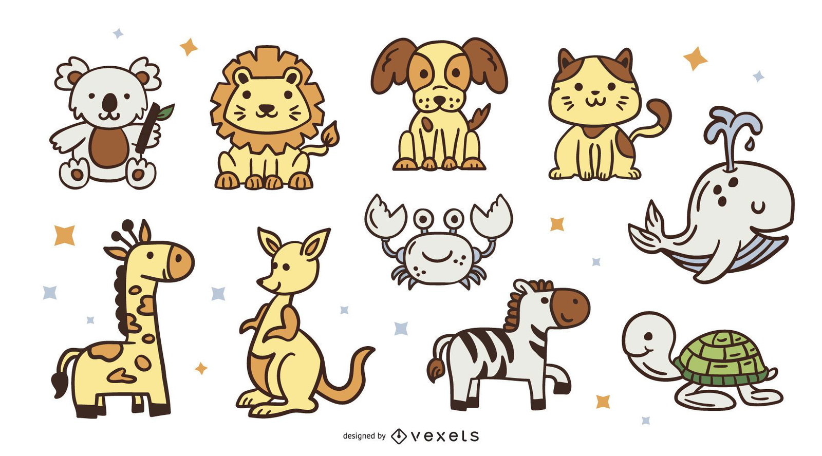 Lindo paquete de dibujos animados de animales