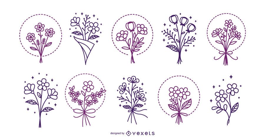 Flower Bouquet Stroke Illustration Pack Flower Bouquet Stroke Illustration Pack