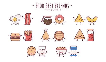 Pacote de desenhos animados Food Friends Flat Design