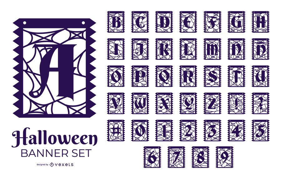 Alfabeto de Halloween e conjunto de Design de números Alfabeto de Halloween e conjunto de Design de números