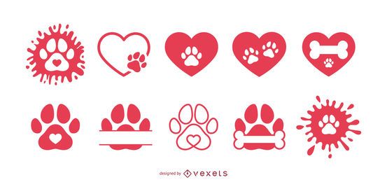 Paquete de iconos de amor de pata de perro Paquete de iconos de amor de pata de perro