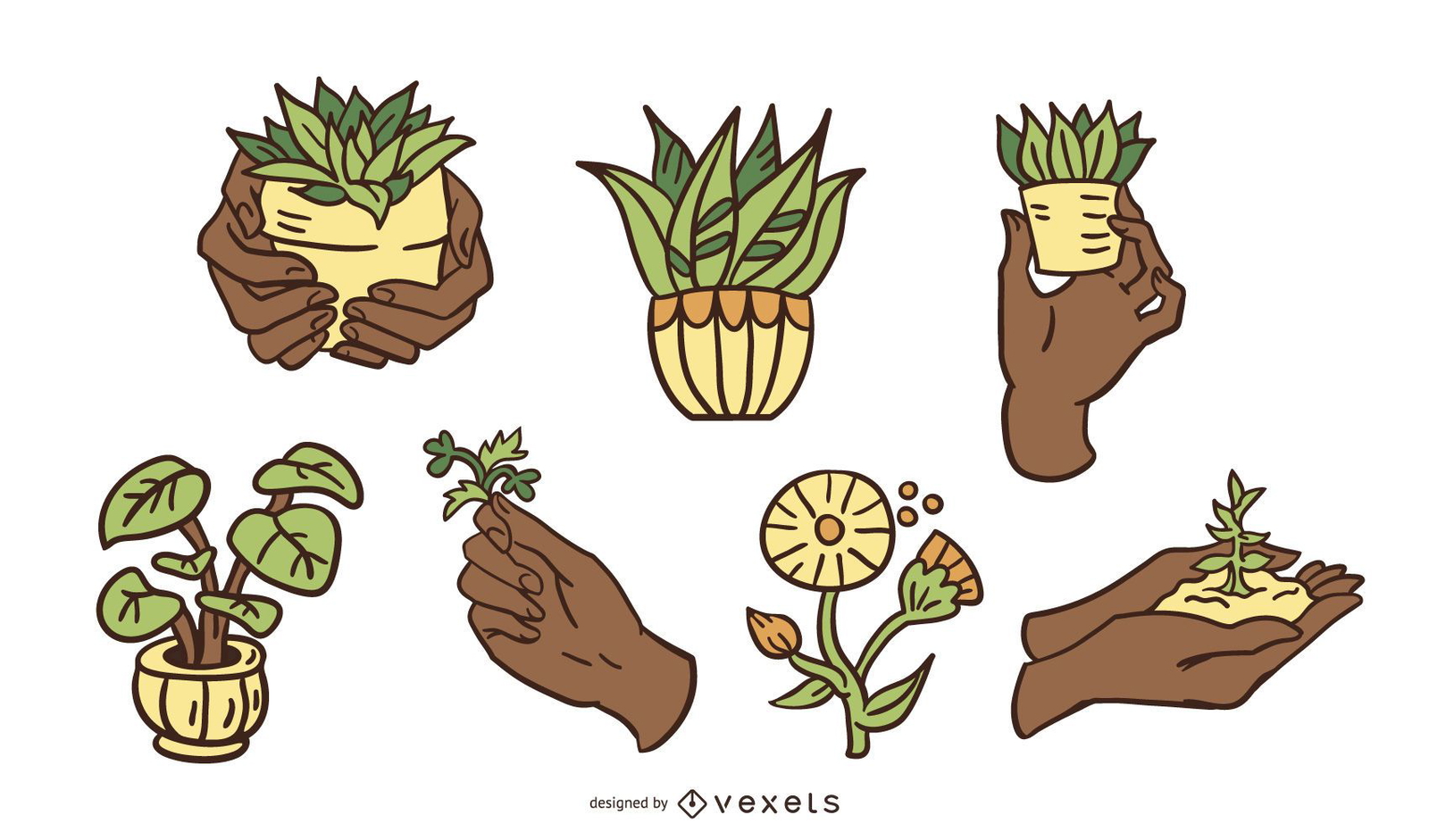 Conjunto de design de ilustra??o de cuidados com plantas