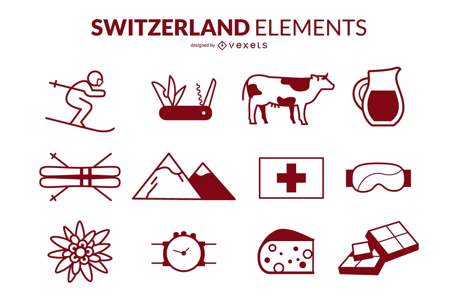 Pacote de Design de Ícones de Traço da Suíça
