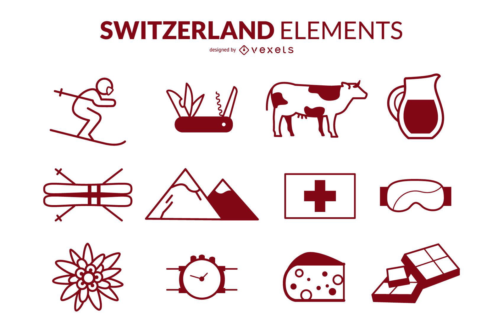 Paquete de diseño de iconos de trazo de Suiza