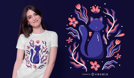 Design de camiseta com ilustração de gato da natureza