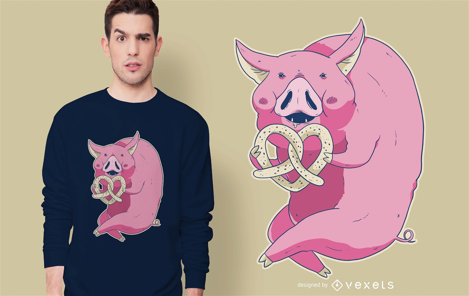 Diseño de camiseta de cerdo pretzel