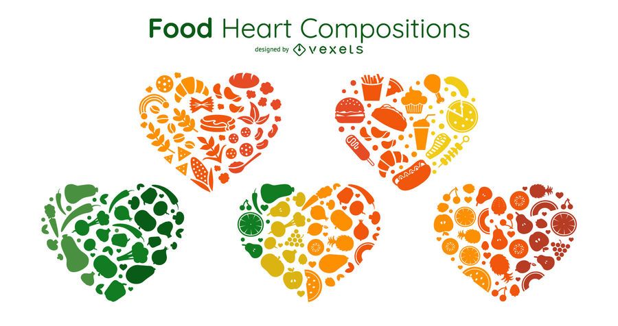 Food heart compositions set Food heart compositions set