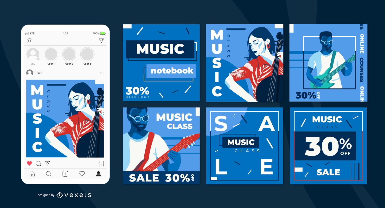 Music classes social media post set