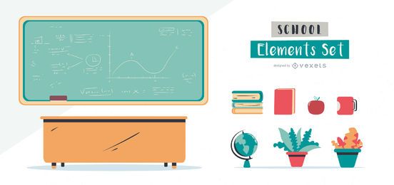 Conjunto de elementos ilustrados de escola