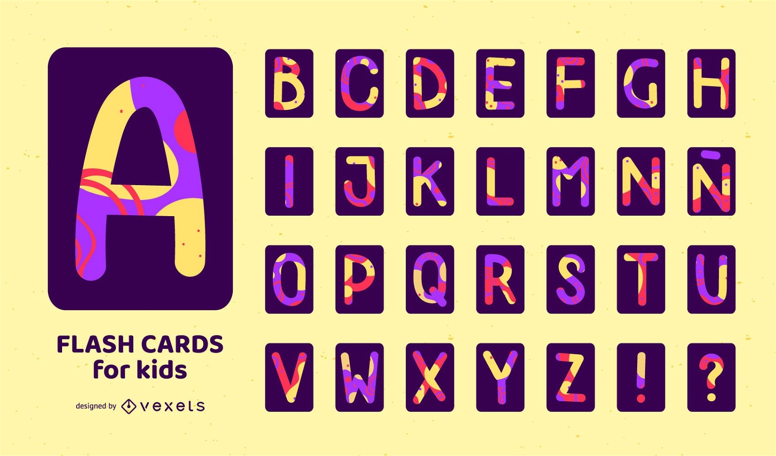 Buntes Set der Alphabet-Karteikarte