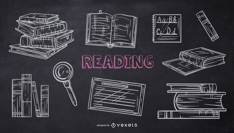 Pacote de Doodle de Giz da Escola de Leitura