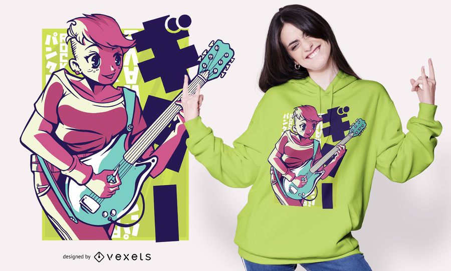 Anime girl guitar t-shirt design Anime girl guitar t-shirt design