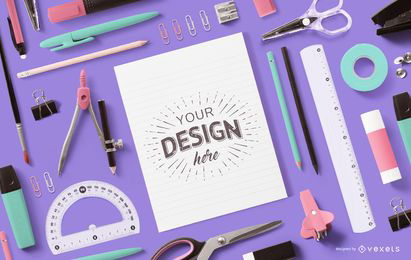 School paper sheet mockup composition