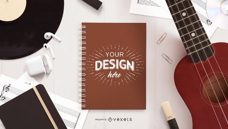 Notebook music mockup composition