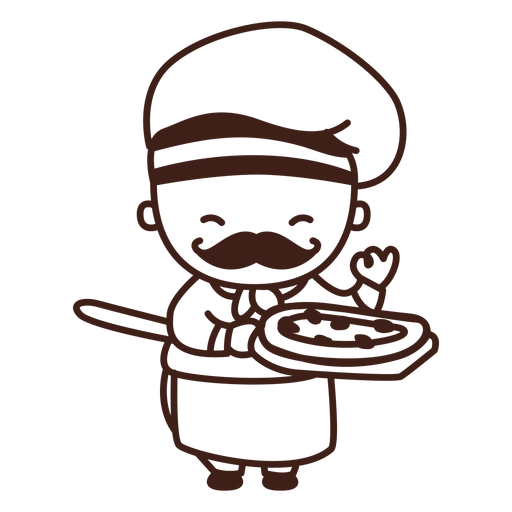 Cute chef with pizza stroke PNG Design