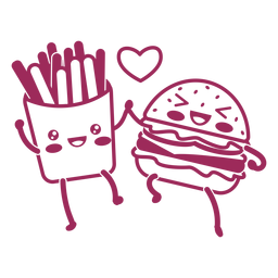 Stroke burger fries holding hands PNG Design