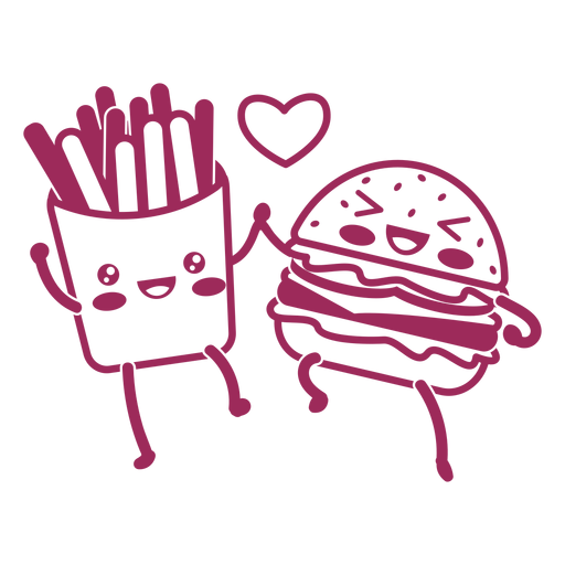Stroke burger fries holding hands