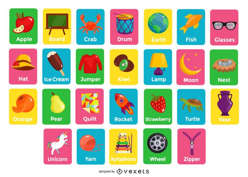 Pacote de cartões de ilustração de alfabeto Pacote de cartões de ilustração de alfabeto