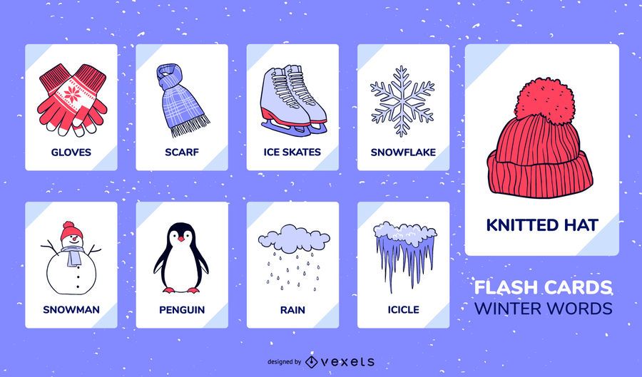 Conjunto de flashcard de elementos de inverno Conjunto de flashcard de elementos de inverno