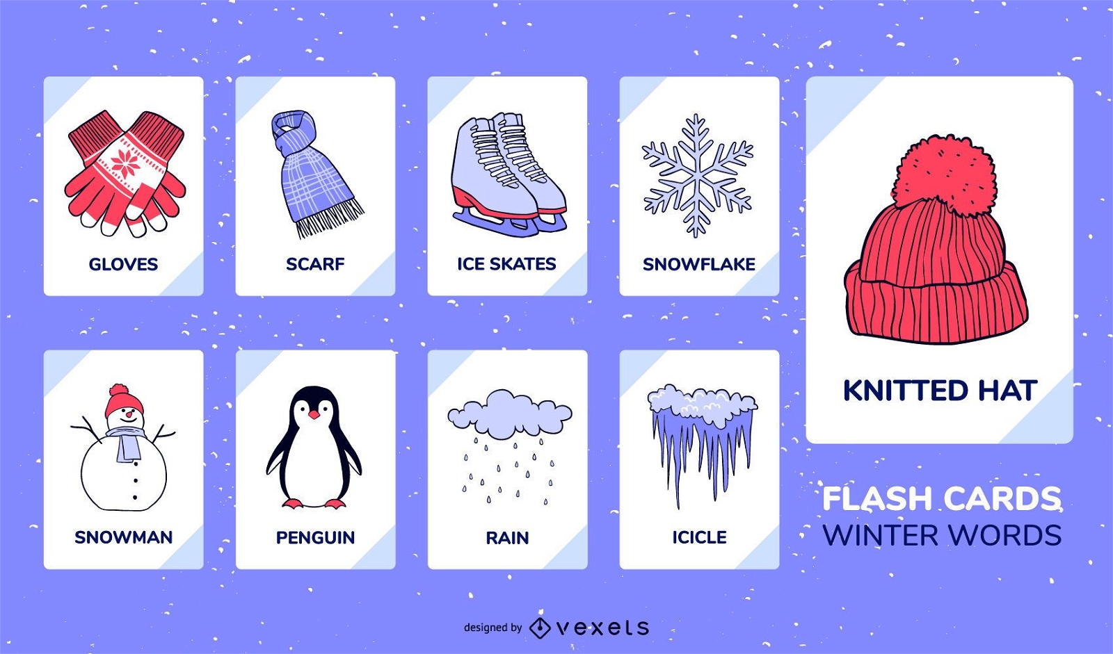 Conjunto de flashcard de elementos de inverno