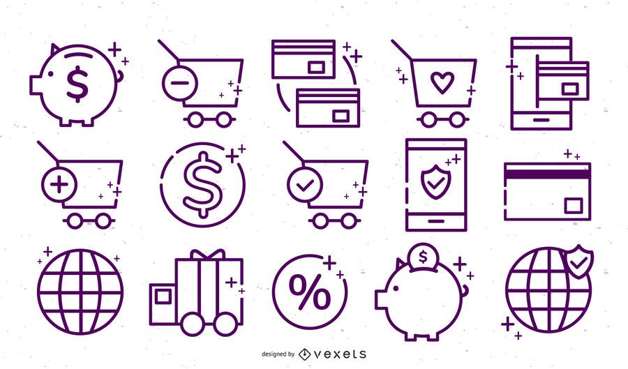 Conjunto de iconos de trazo de tienda en línea Conjunto de iconos de trazo de tienda en línea