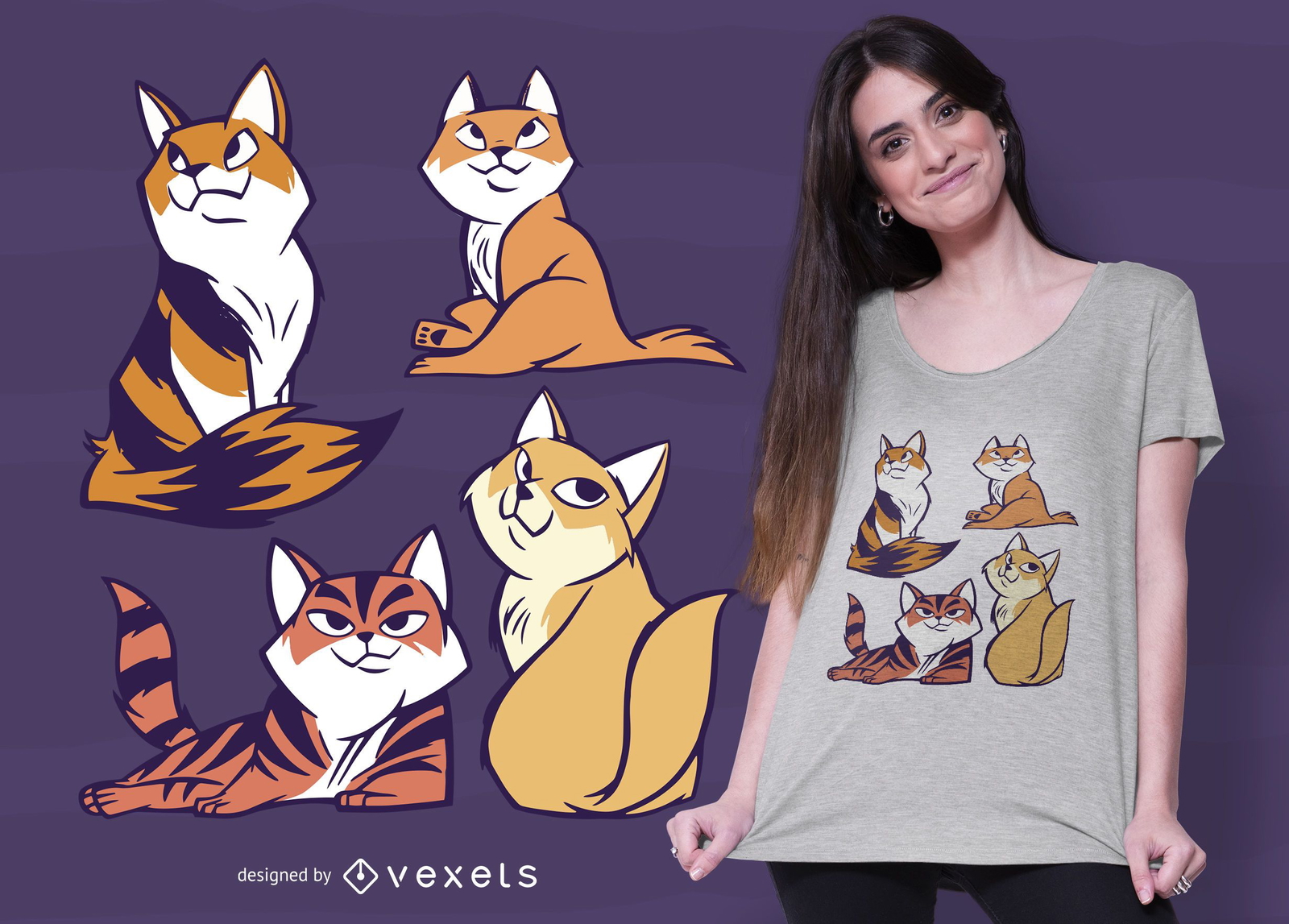 Cat Siblings Cartoon T-shirt Design Vector Download