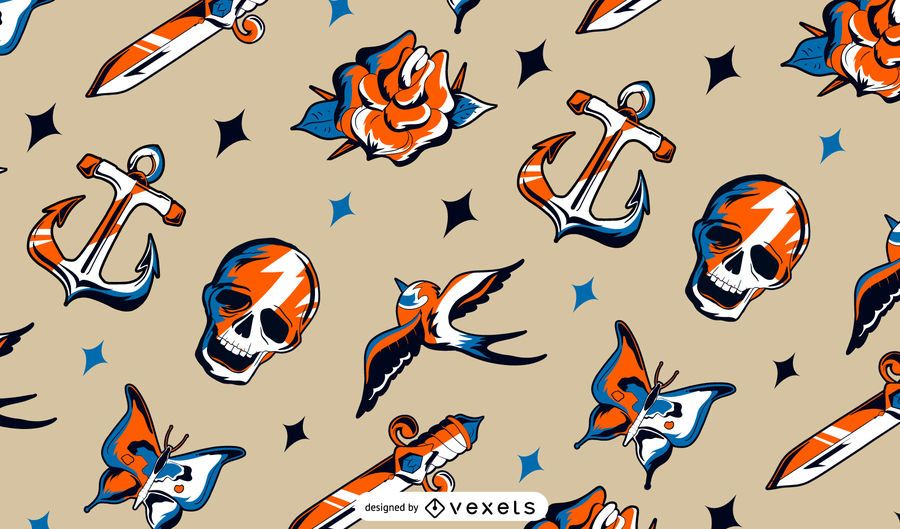 Old School Tattoo Illustration Pattern Old School Tattoo Illustration Pattern