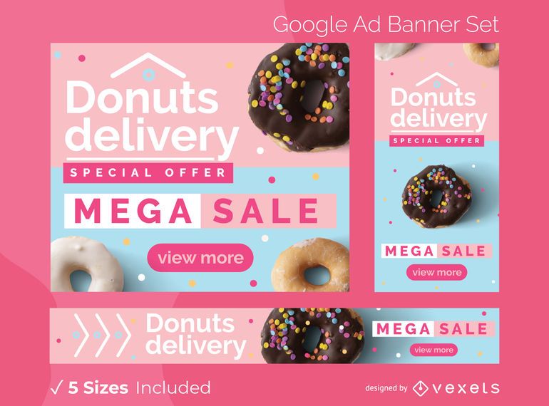 Conjunto de banners de anuncios de entrega de donas Conjunto de banners de anuncios de entrega de donas
