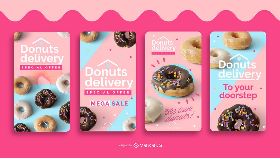 Conjunto de historias de redes sociales de entrega de donas. Conjunto de historias de redes sociales de entrega de donas.