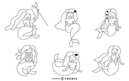 Cute mermaids stroke set